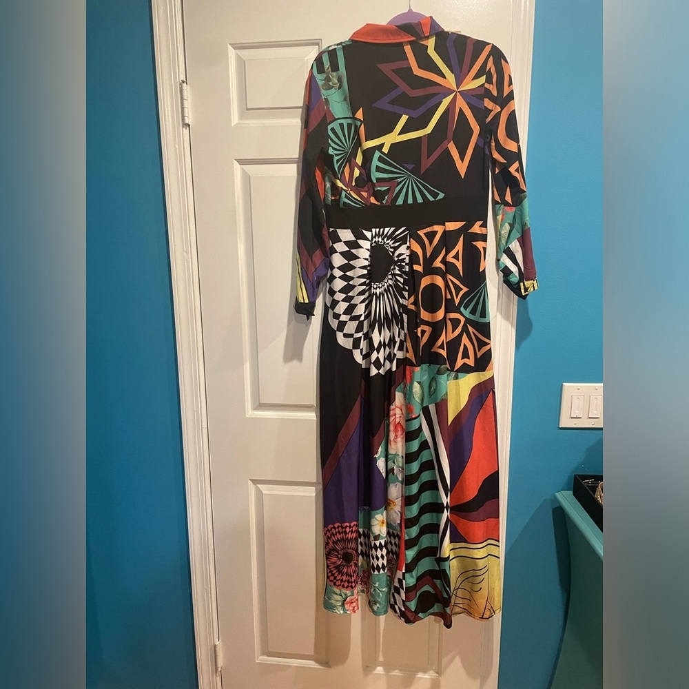 Multicolored Patterned A-Line Funky Maxi Dress Si… - image 2